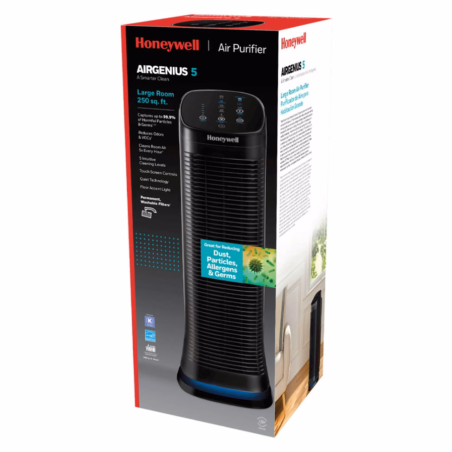 Honeywell Air Genius 5 oscillerende torenluchtreiniger en geurverwijderaar - zwart, HFD320