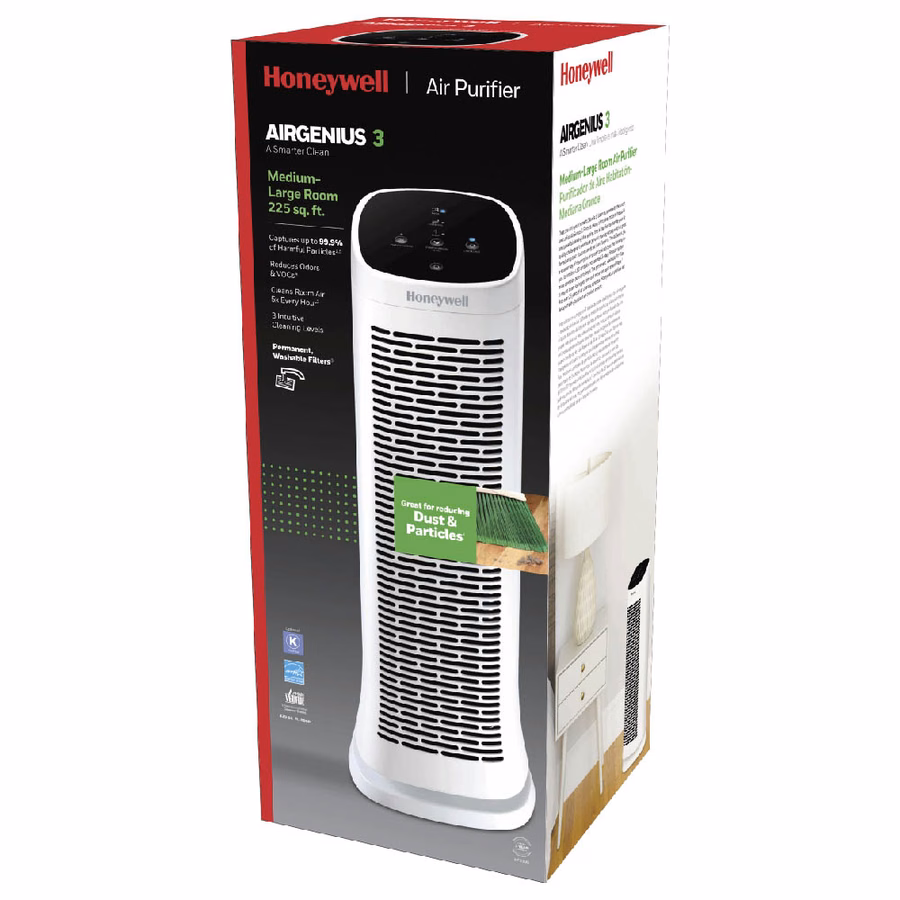 Honeywell Air Genius 3 oscillerende torenluchtreiniger met permanent wasbaar filter - wit, HFD300