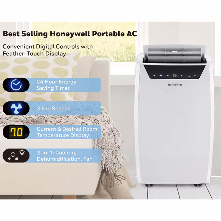 Honeywell draagbare airconditioner, ontvochtiger en ventilator met een vermogen van 14.000 BTU, wit, MN4CFSWW9