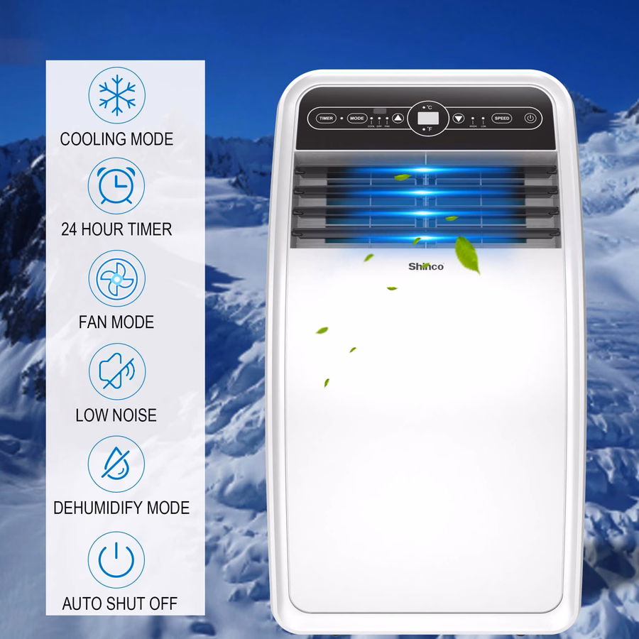 Shinco 4350BTU SACC (8000BTU ASHRAE) 3-in-1 draagbare airconditioner, luchtkoeler met afstandsbediening / raamkit