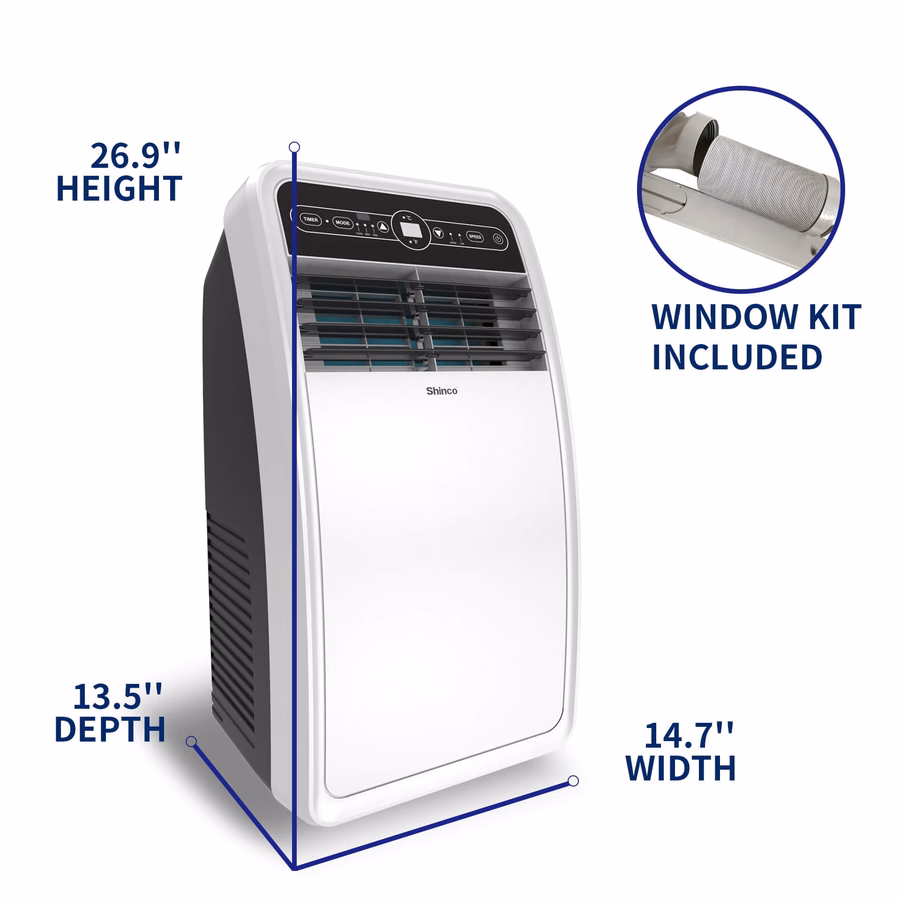 Shinco 4350BTU SACC (8000BTU ASHRAE) 3-in-1 draagbare airconditioner, luchtkoeler met afstandsbediening / raamkit