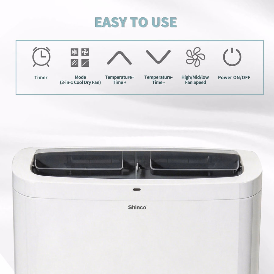 Shinco 14.000 BTU witte draagbare airconditioner met verwarming tot 700 vierkante voet, airco-verwarmingscombinatie voor raam, draagbare airco met ontvochtiger en ventilator, koelt en verwarmt, afstandsbediening en raammontageset