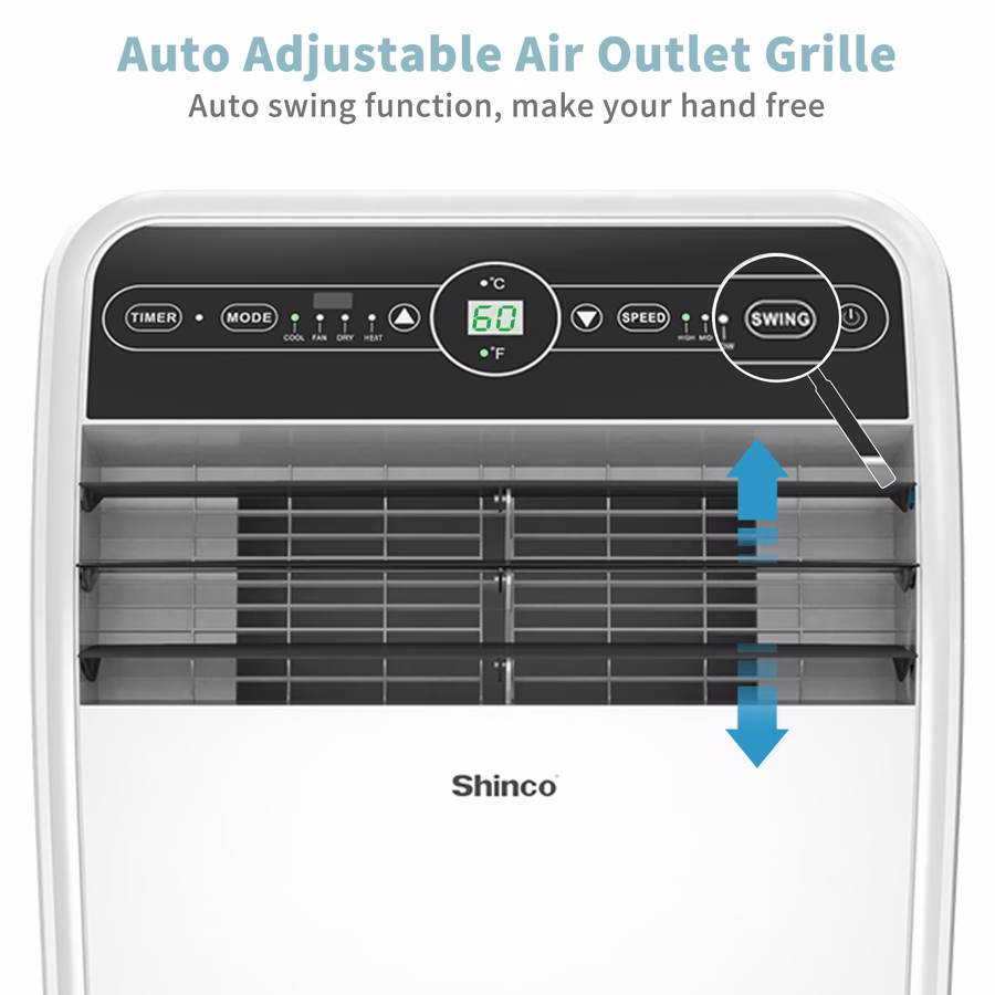 Shinco 10.000 BTU draagbare airconditioner met verwarming tot 400 vierkante voet, airco-verwarmingscombinatie voor raam, draagbare airco met ontvochtiger en ventilator, koelt en verwarmt, afstandsbediening en raammontageset