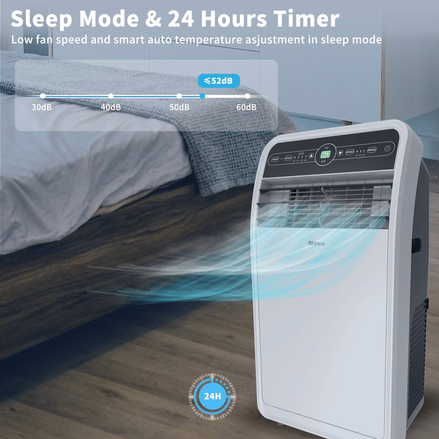Shinco 10.000 BTU draagbare airconditioner met verwarming tot 400 vierkante voet, airco-verwarmingscombinatie voor raam, draagbare airco met ontvochtiger en ventilator, koelt en verwarmt, afstandsbediening en raammontageset